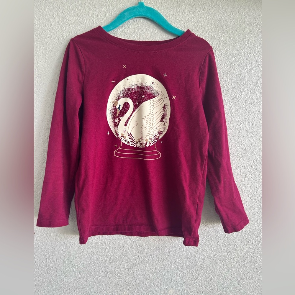 Cat & Jack Swan Globe Maroon Long Sleeve Top